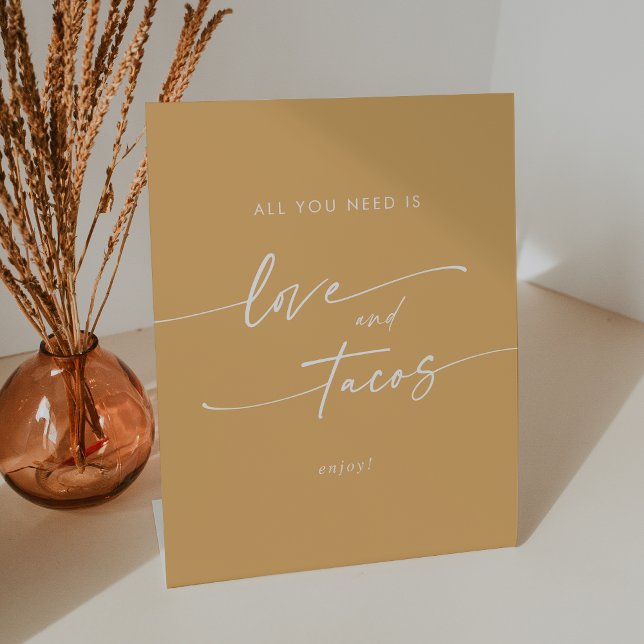 Signe De Table Boho Chic Jaune Marigold Love Taco Bar Mariage (Boho Chic Yellow Marigold Love Taco Bar Wedding Pedestal Sign)