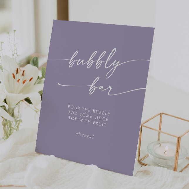 Signe De Table Boho Chic Lavande Purple Bubbly Bar Mariage (Boho Chic Lavender Purple Bubbly Bar Wedding Pedestal Sign)