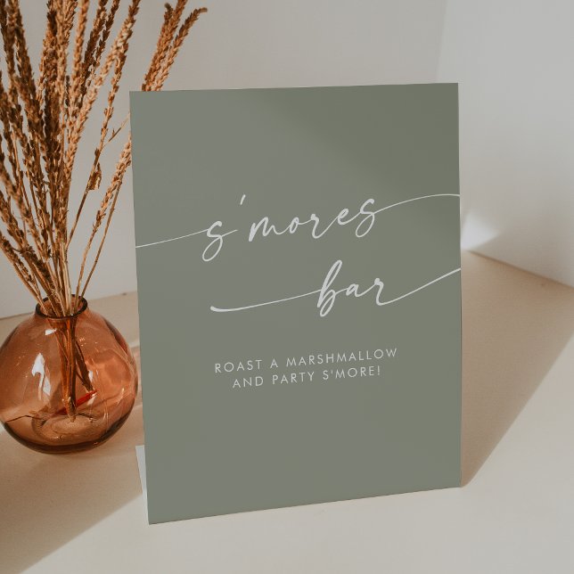 Signe De Table Boho Chic Moderne Sage Green Smores Mariage (Boho Chic Modern Sage Green Smores Wedding Pedestal Sign)