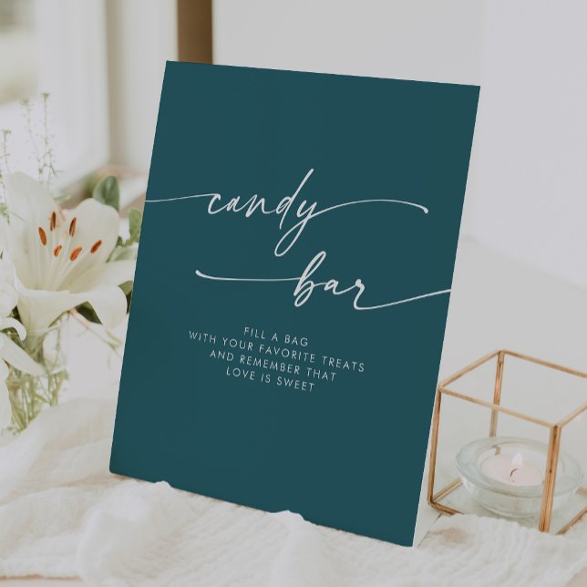 Signe De Table Boho Chic moderne Turquoise Blue Candy Bar Mariage (Boho Chic Modern Teal Blue Candy Bar Wedding Pedestal Sign)