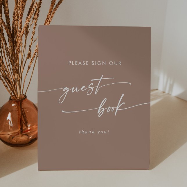 Signe De Table Boho Chic Neutral Taupe Mariage Livre d'invité (Créateur téléchargé)