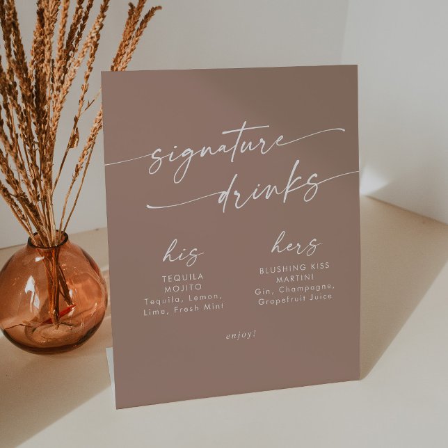 Signe De Table Boho Chic Neutral Taupe Mariage Signature Boissons (Créateur téléchargé)