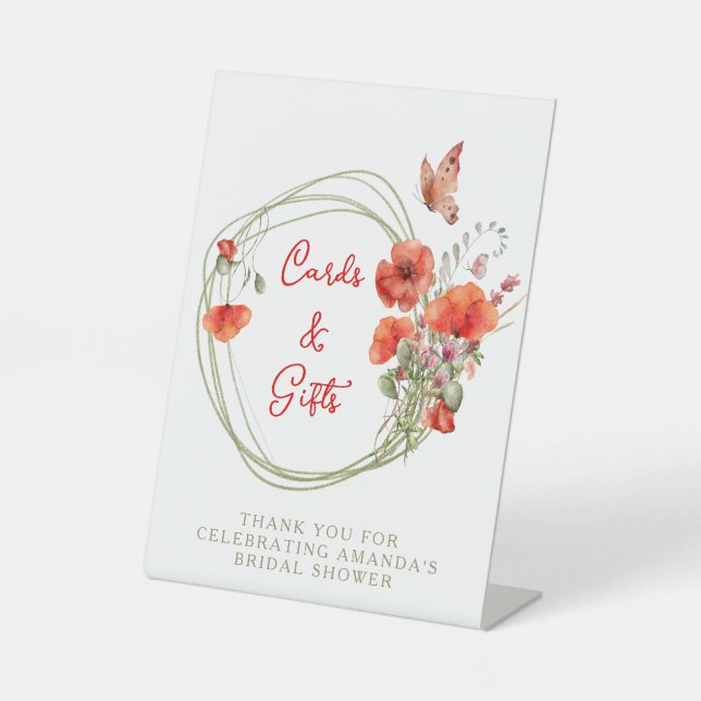 Signe De Table Boho Chic Red Poppies, Cartes de Brunch nuptiale e (Recto)