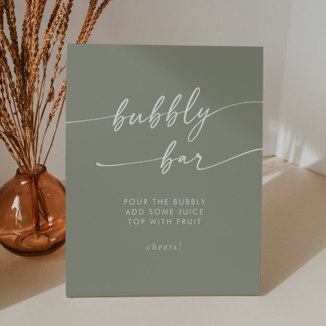 Signe De Table Boho Chic Sage Green Bubbly Bar Mariage (Boho Chic Sage Green Bubbly Bar Wedding Pedestal Sign)