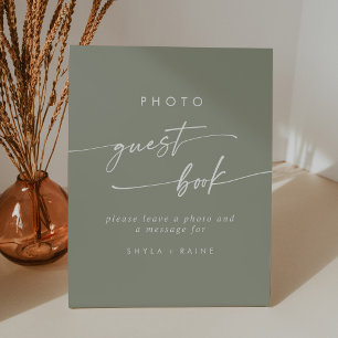 Signe De Table Boho Chic Sage Green Photo Mariage du livre d'or