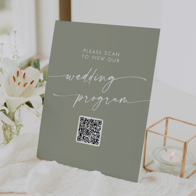 Signe De Table Boho Chic Sage Green QR Code Code Wedding Programm (Créateur téléchargé)