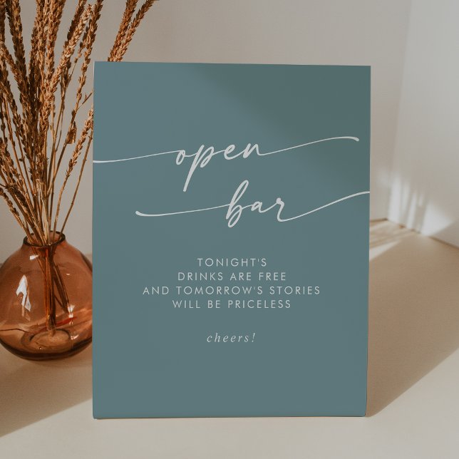 Signe De Table Boho Chic Seafoam Turquoise Open Bar Mariage (Boho Chic Seafoam Teal Open Bar Wedding Pedestal Sign)