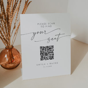 Signe De Table Boho Chic Silver Gris Siège graphique QR Code