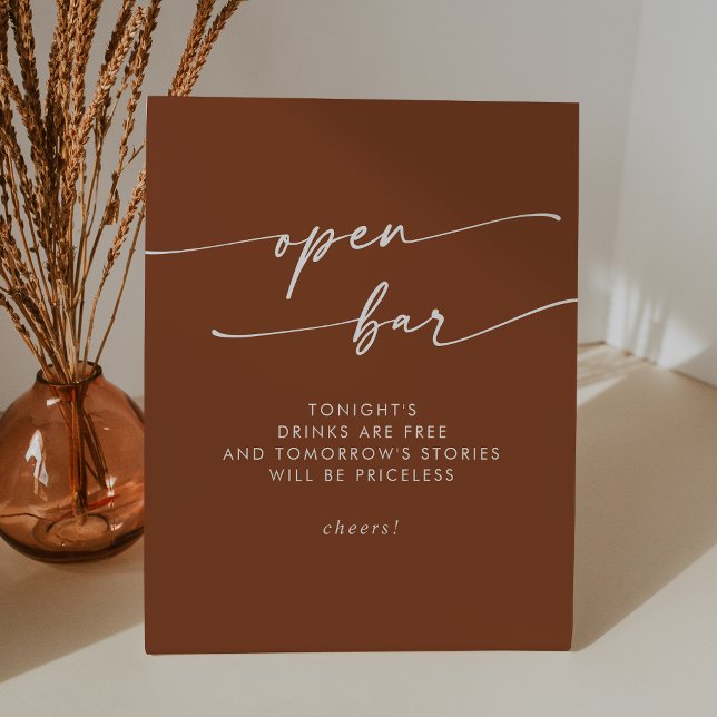 Signe De Table Boho Chic Terracotta Open Bar Mariage (Boho Chic Terracotta Open Bar Wedding Pedestal Sign)