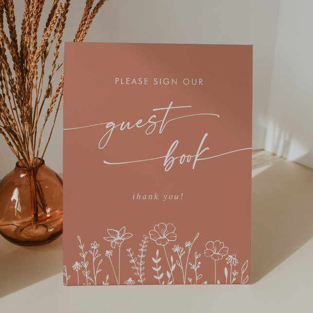 Signe De Table Boho Chic Terracotta Wildflower Wedding Guest Book (Créateur téléchargé)