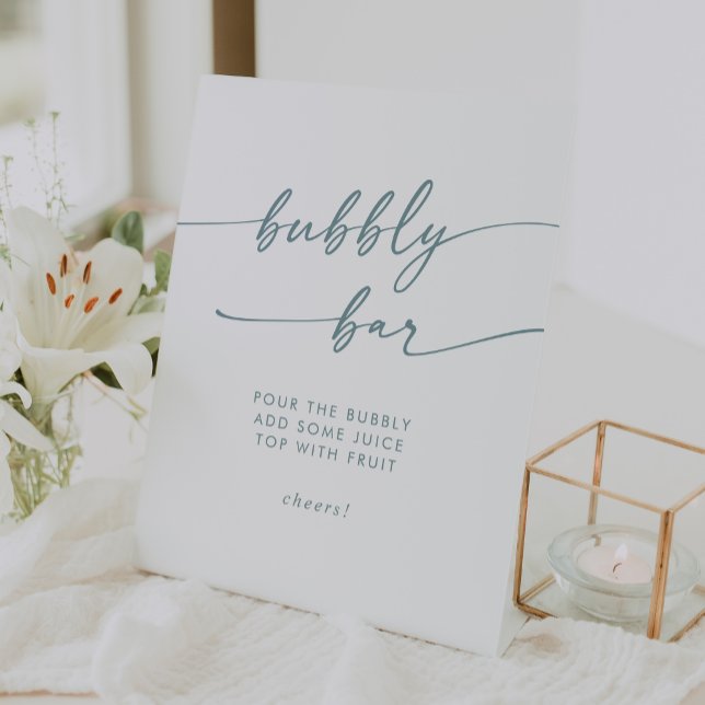 Signe De Table Boho Chic Turquoise et blanc Bubbly Bar Mariage (Boho Chic Teal and White Bubbly Bar Wedding Pedestal Sign)