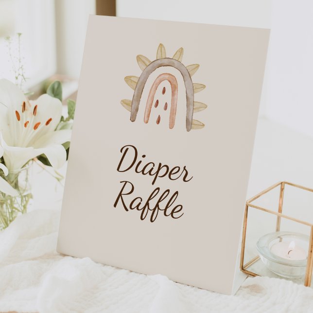 Signe De Table Boho Dinosaur Beige Baby shower Déchets Raffle (Créateur téléchargé)