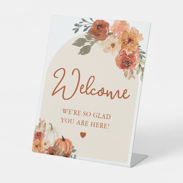 Signe De Table Boho Fall Terracotta Citrouille Affiche de bienven (Recto)