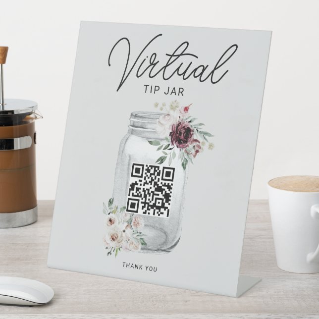 Signe De Table Boho Floral QR Code Conseils Virtuels Jar Pedestal (In SItu)