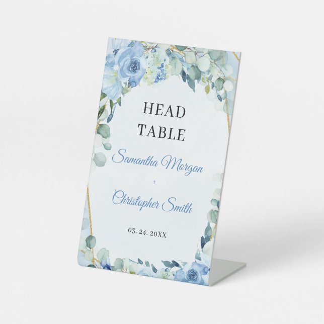 Signe De Table Boho Ice bleu floral eucalyptus or table tête (Recto)