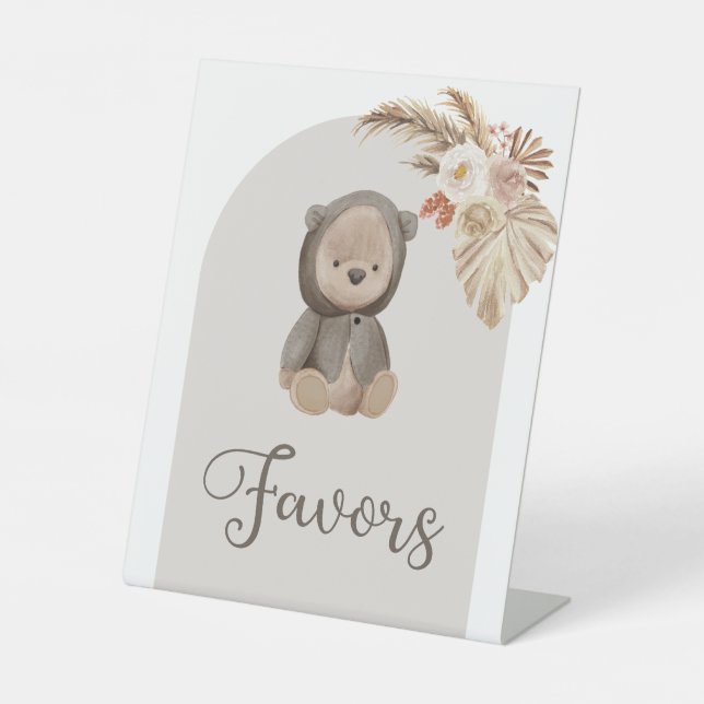 Signe De Table Boho Ours Pampas Grass Baby shower Faveurs (Recto)