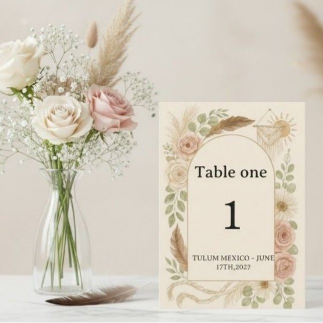 Signe De Table Boho Pampas Grass Arch Table Number Pedestal Sign  (Créateur téléchargé)
