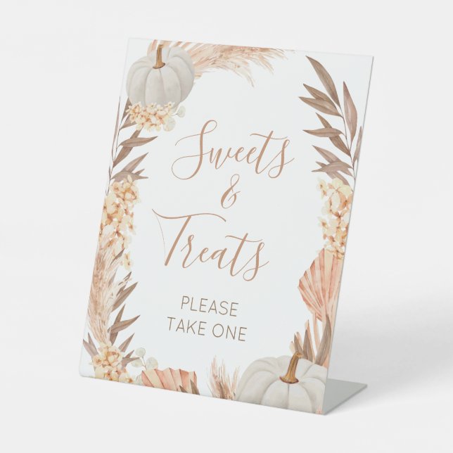 Signe De Table Boho Pampas white Pumpkin  Sweets & Treats sign (Recto)