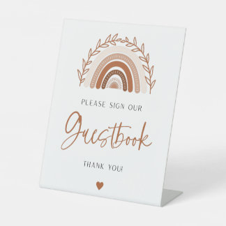 Signe De Table Boho Rainbow Guestbook Signer pour le Baby shower