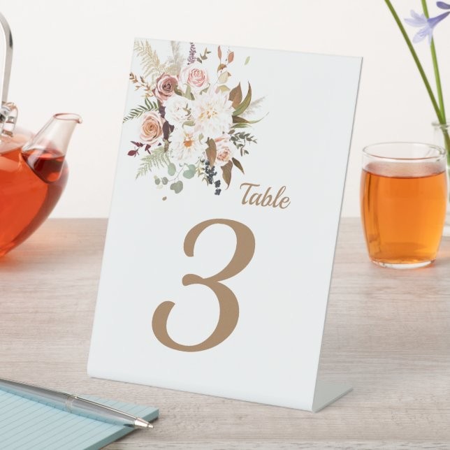 Signe De Table Boho Roses de couleur douce / Fleurs blanches (In SItu)