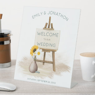 Signe De Table Boho Rustic Easel Fleurs sauvages Bienvenue au Mar