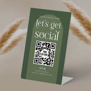 Signe De Table Boho Sage Green Business Social Media QR Code