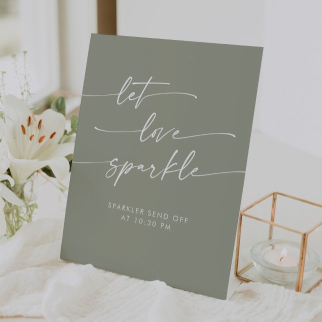Signe De Table Boho Sage Green Sparkler Envoyer Mariage (Boho Sage Green Sparkler Send Off Wedding Pedestal Sign)