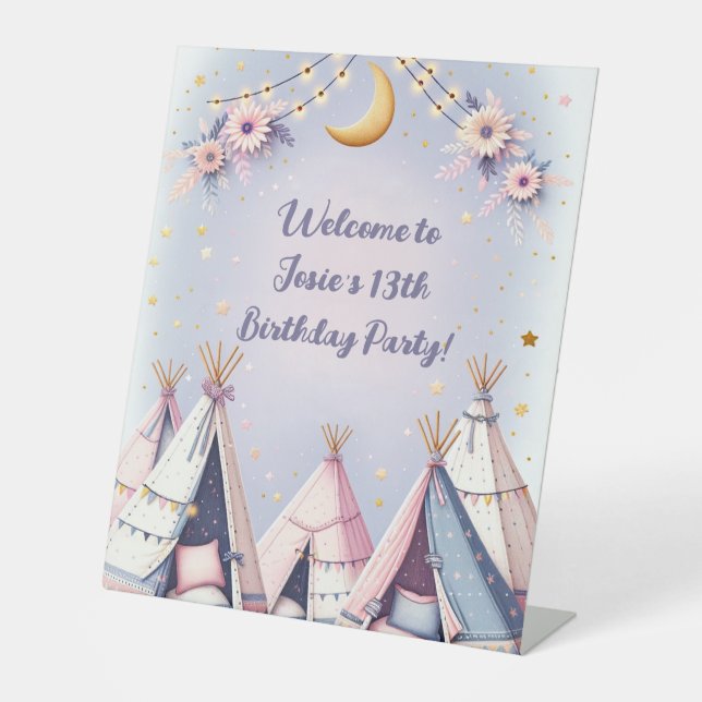 Signe De Table Boho Teepee Girl Sleepover Parti de bois d'oeuvre (Recto)