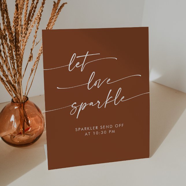 Signe De Table Boho Terracotta Sparkler Envoyer Mariage (Boho Terracotta Sparkler Send Off Wedding Pedestal Sign)