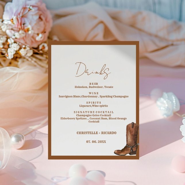 Signe De Table Boho Western mariage menu bar, boisson mariage (Créateur téléchargé)