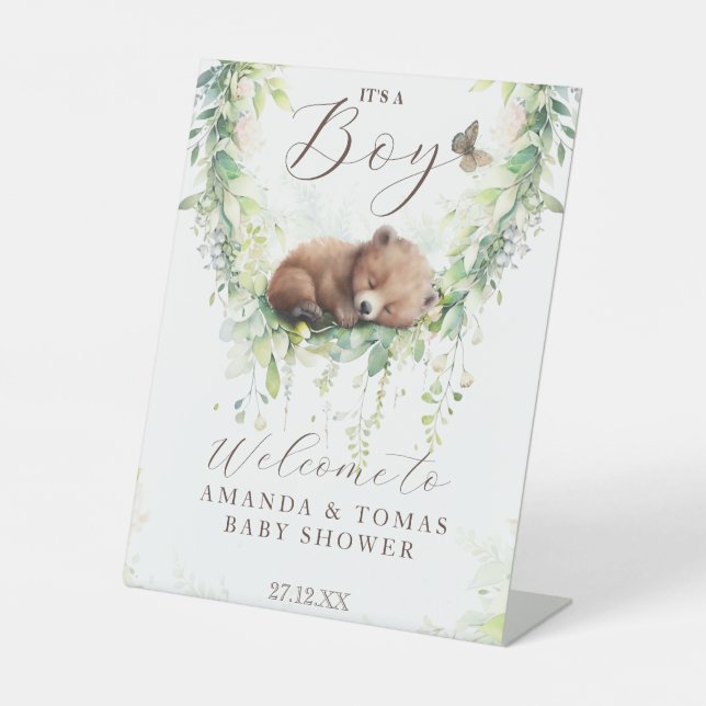 Signe De Table Bois Animaux Végétation Bébé Garçon Douche Bienven (Recto)