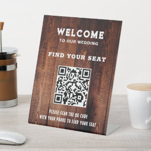 Signe De Table Bois de grange rustique QR code mariage campagnard