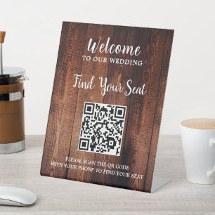 Signe De Table Bois de grange rustique QR code mariage siège