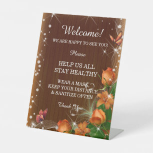 Signe De Table Bois foncé rustique Orange Floral Sécurité Mariage