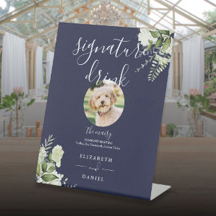 Signe De Table Boisson Signature de Mariage Navy Blue Greenery po