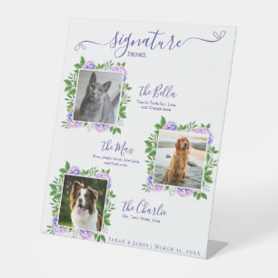Signe De Table Boisson Signature Photo Chien Fleurs d'Hydrangea V
