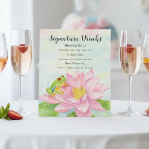 Signe De Table Boissons de douche nuptiale Fleur d'eau rose et gr