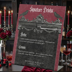 Signe De Table Boissons de mariage bordeaux noir gothique corbeau