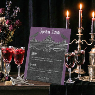 Signe De Table Boissons de mariage violettes gothiques corbeaux n