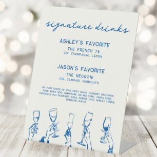 Signe De Table Boissons de signature bleu français Cocktail