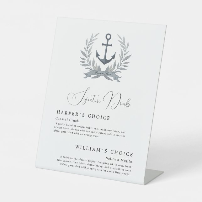 Signe De Table Boissons de signature d'ancre côtière menu mariage (Recto)