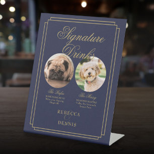 Signe De Table Boissons de signature de chien de mariage Navy et