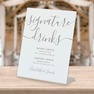 Signe De Table Boissons de signature de mariage à l'écriture gris