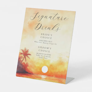 Signe De Table Boissons de signature de mariage de coucher de sol
