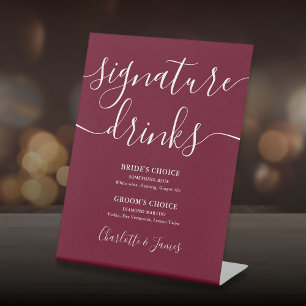 Signe De Table Boissons de signature de mariage de script moderne