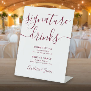 Signe De Table Boissons de signature de mariage de style burgundy
