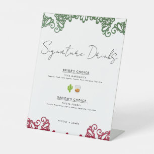 Signe De Table Boissons de signature de mariage Fiesta à dentelle