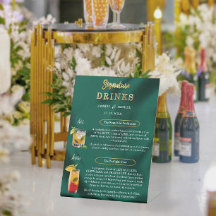 Signe De Table Boissons de signature de mariage minimal émeraude