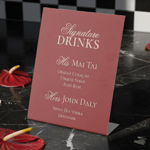 Signe De Table Boissons de signature de mariage minimaliste rouge