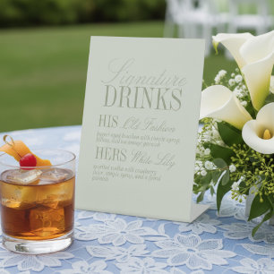 Signe De Table Boissons de signature de mariage vert sauge modern